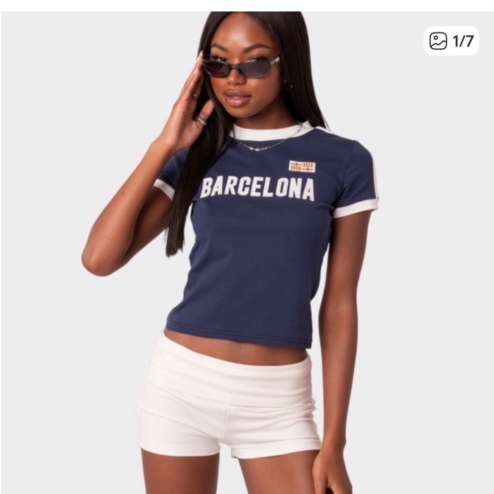Edikted Barcelona Ringer Tee - Navy and White Women’s Top